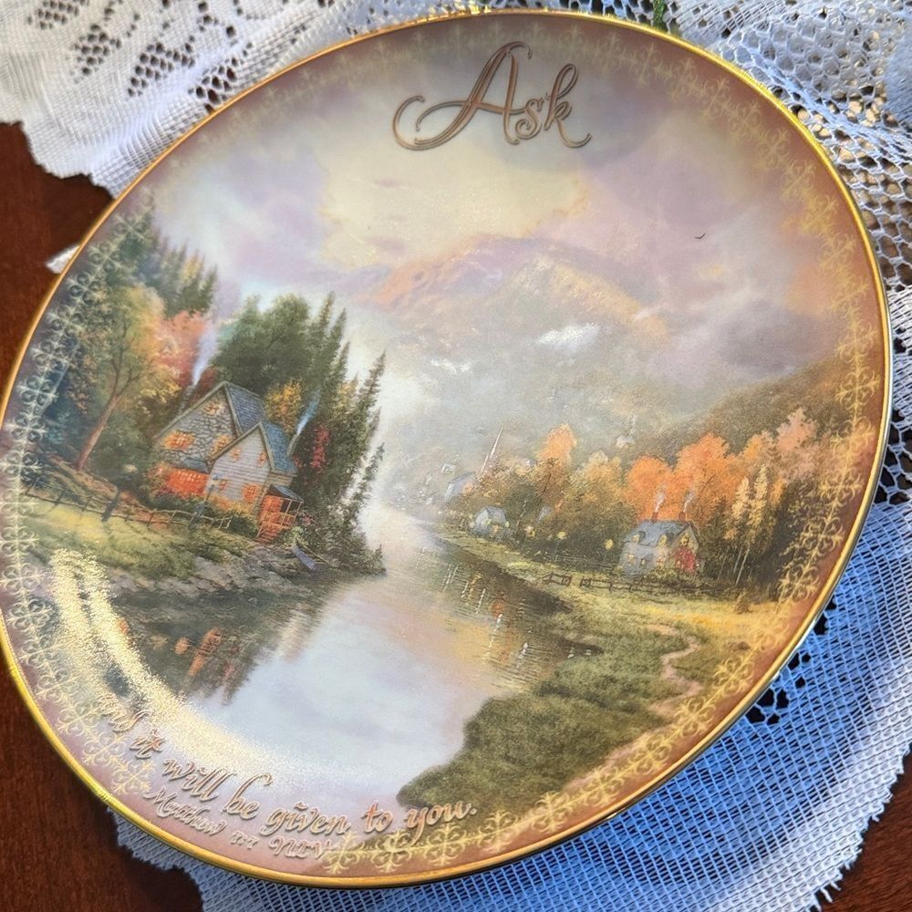 Thomas Kinkade Simpler Times Plate Ask Spirit of Life 8th Issue w/Gold Trim - Picture 4 of 8